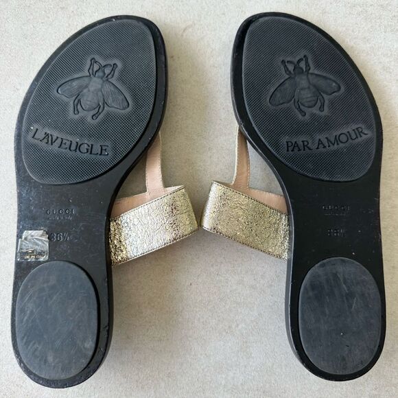 Gucci GG Marmont Sandals Metallic Gold Leather Thong Flats Flip Flops Size 36.5 - Picture 10 of 11